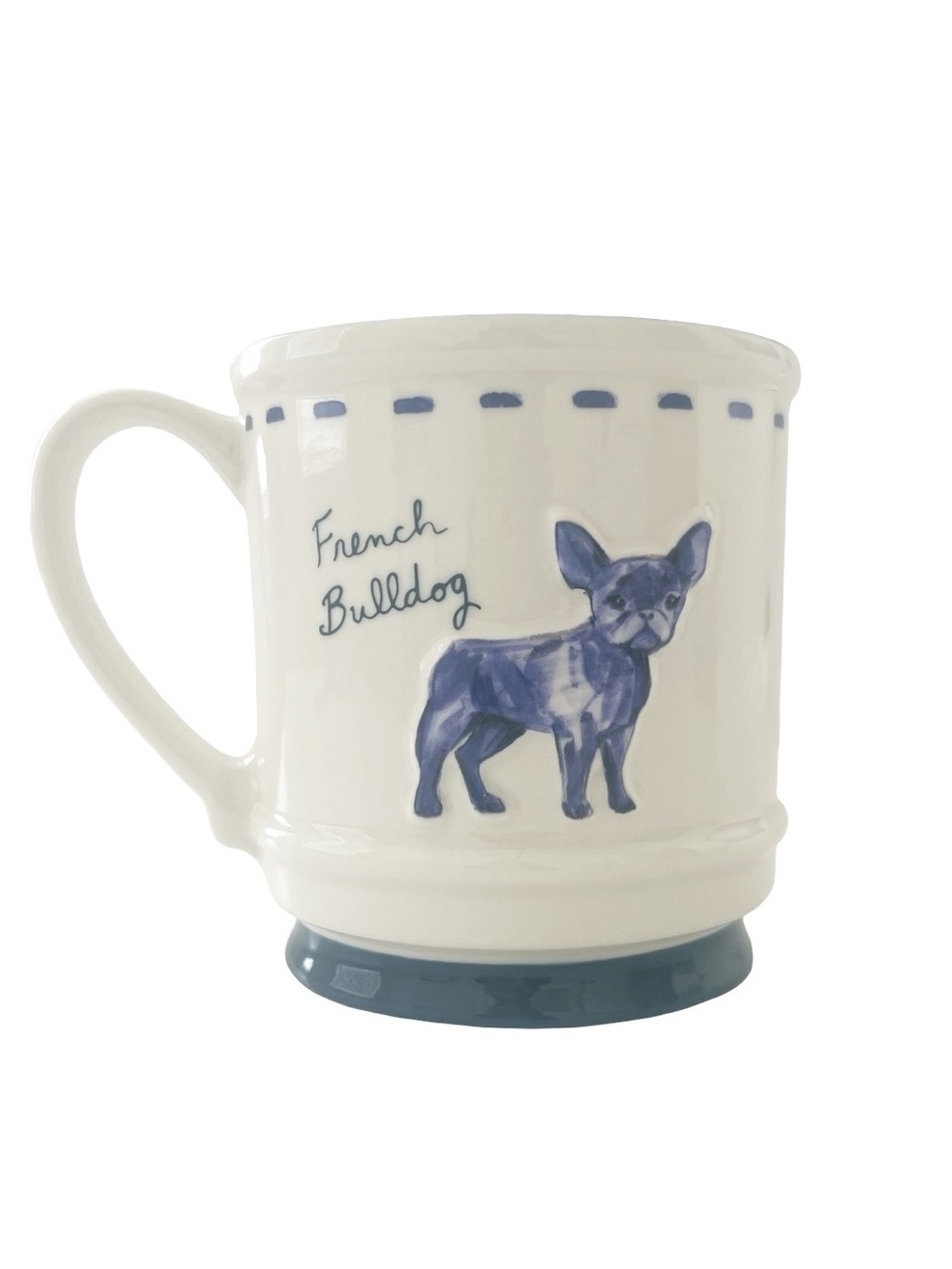 Dwell Studio French Bulldog Embossed Ceramic Mug Blue/White NWT